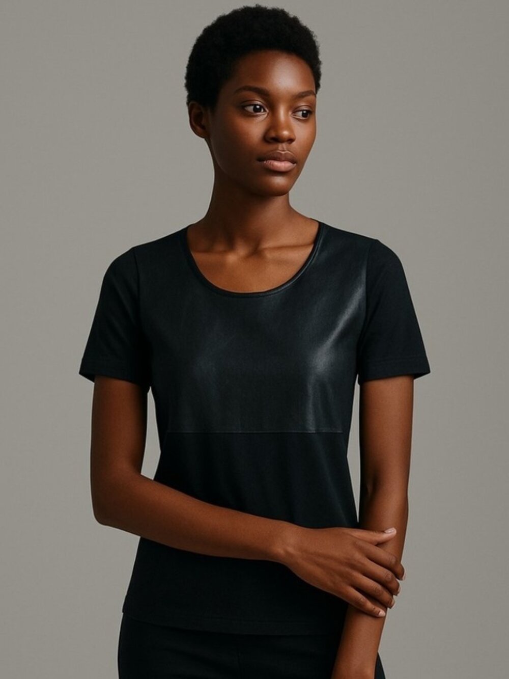 COS women’s faux leather Black scoop neck T shirt size XS Minimalist
